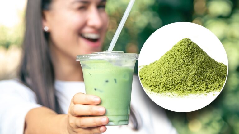 woman matcha powder