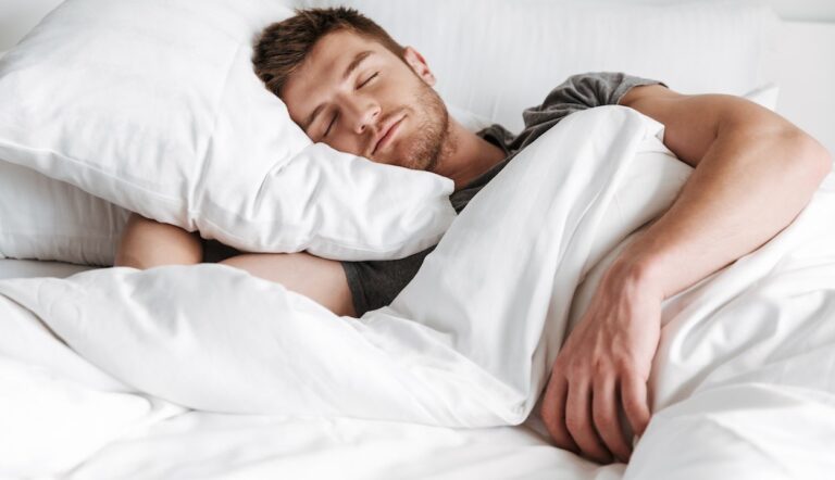 man sleeping happy